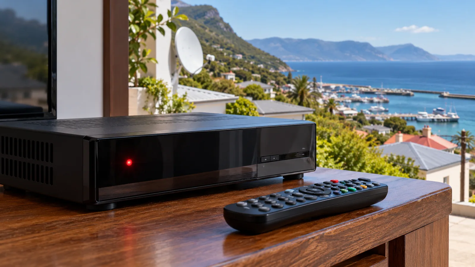 Decoder front panel with a red standby light in a Simon's Town lounge