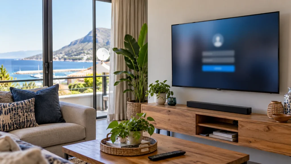 Smart TV login screen showing how to link DStv Stream to TV in Simon's Town