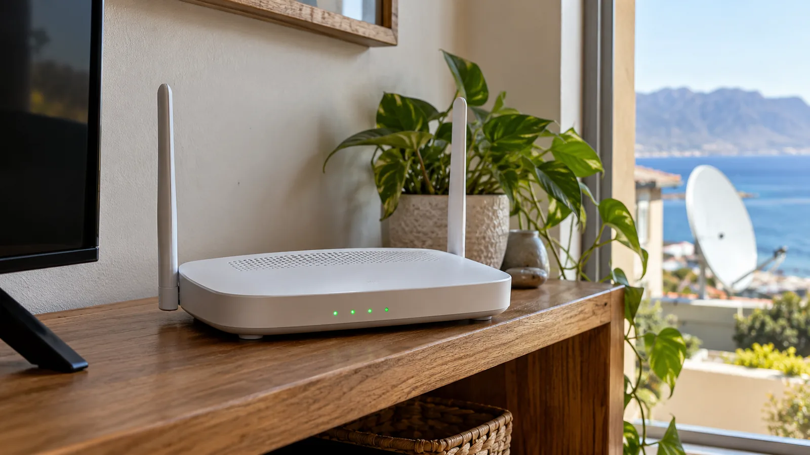 Fibre router on a shelf, needed to link DStv Stream to TV in Simon's Town