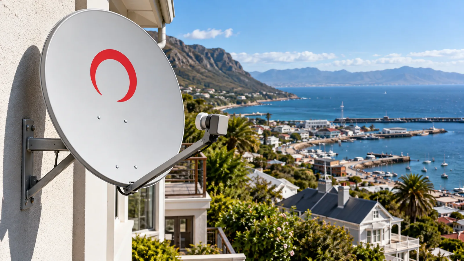 OpenView dish on a Simon's Town hillside wall above False Bay, OpenView signal problems