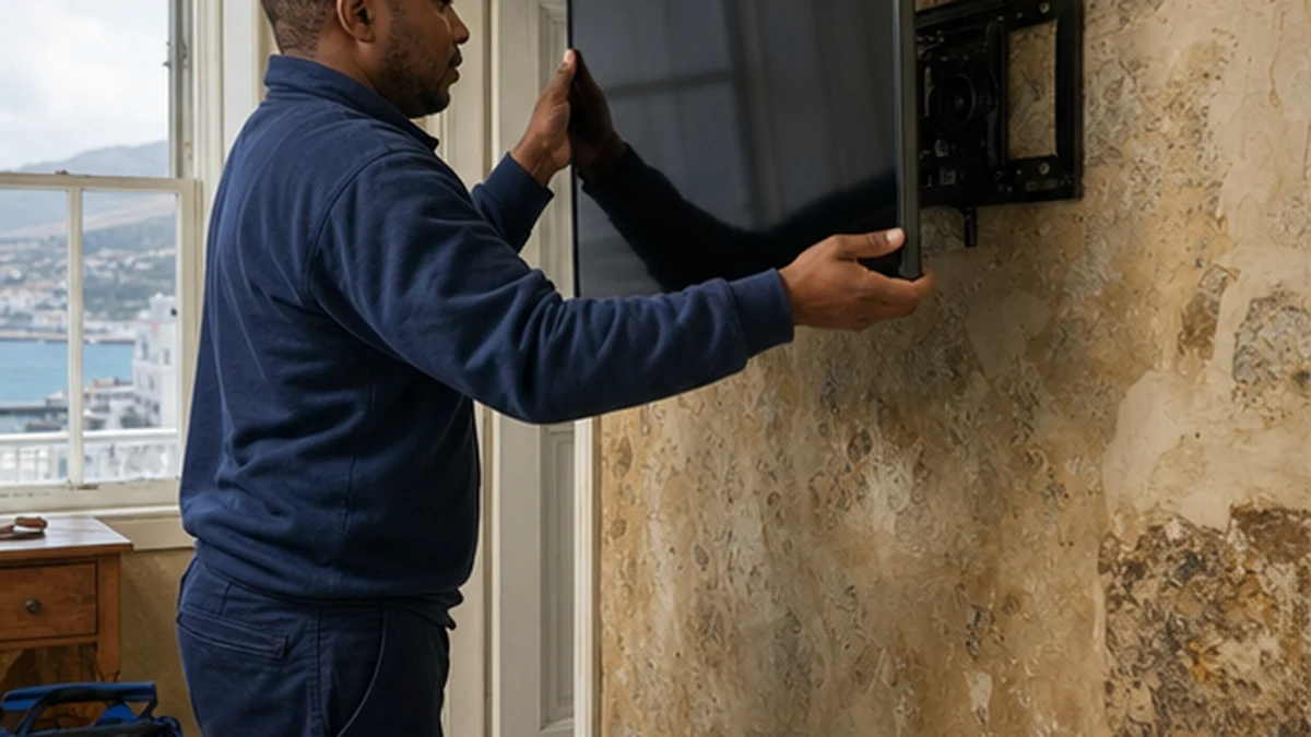 Discreet TV mounting planned on an older stone wall in Simon's Town