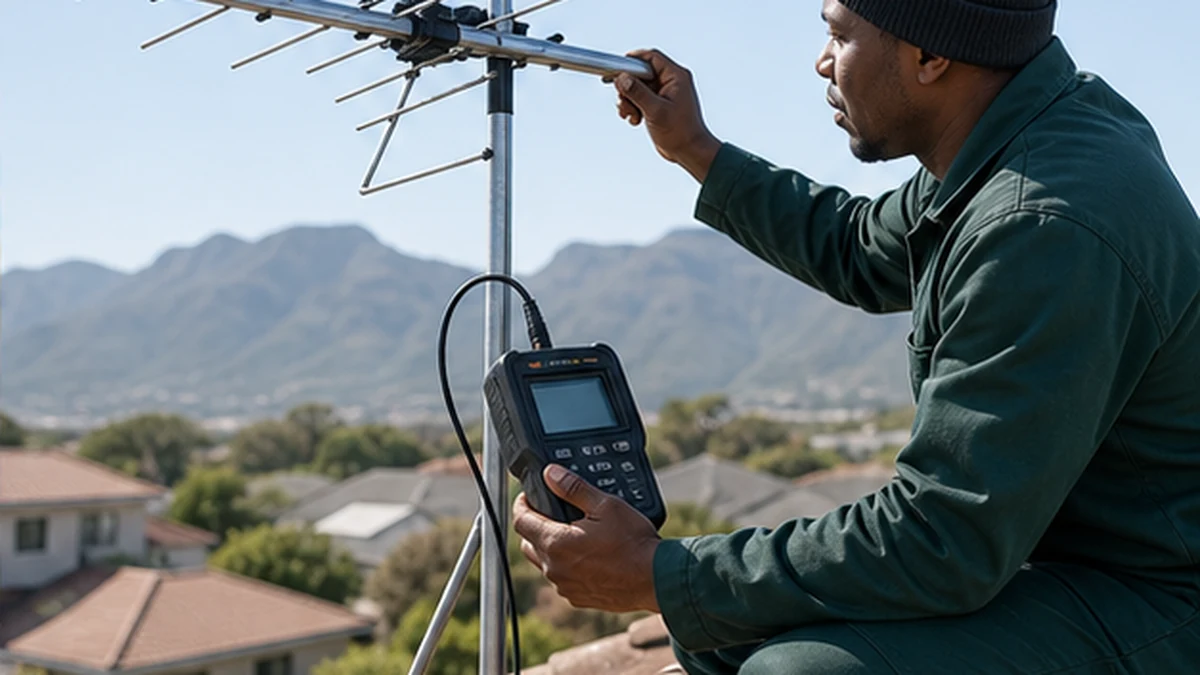 TV Aerial Installation in Simon's Town 1 Technician installing and testing a TV aerial in Simon's Town
